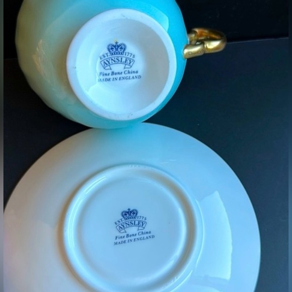 Aynsley England Turquoise Orchard Fruit Gold Trim Tea Cup and Saucer Set EUC - Picture 5 of 11